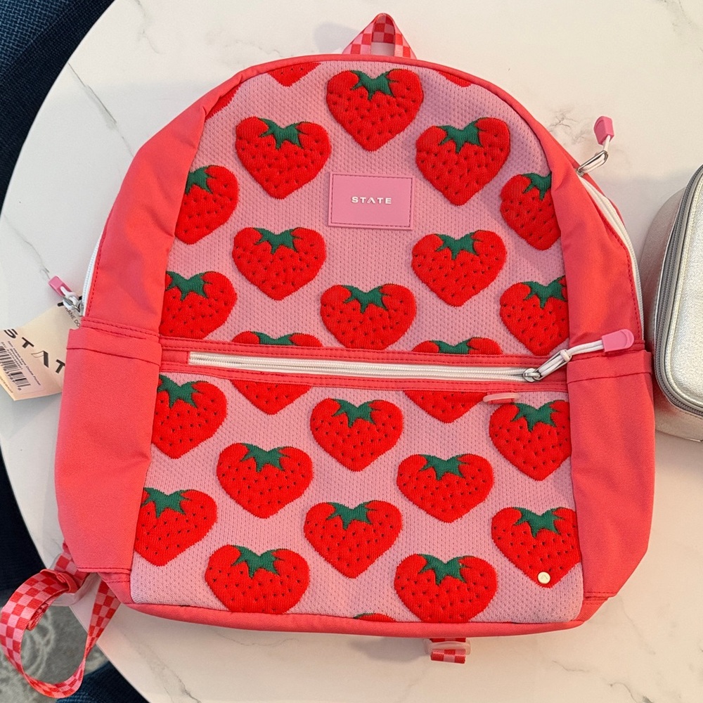 STATE Kids Strawberry Pattern Backpack - Pink and Red